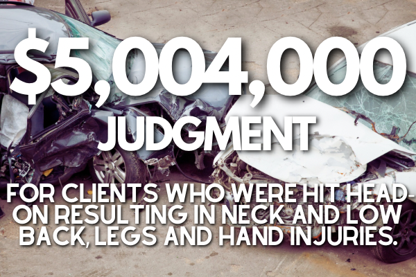 McDuffey & Medcalf LLC Injury Lawyers received a $5,004,000 judgement for a client who was hit head on in a auto collision